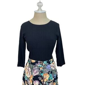 Vintage 90s Nomadic Traders Fresco Sz S 3/4 Sleeve Black Crinkled Stretchy Shirt